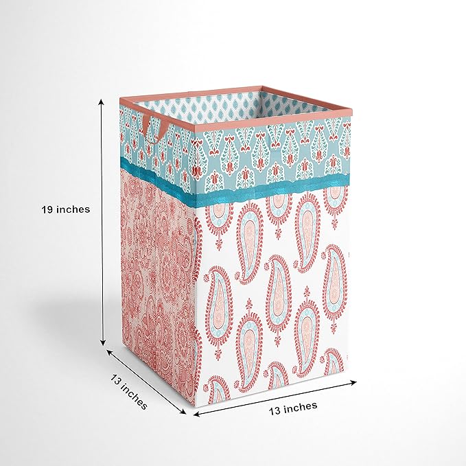 Bacati - Paisley Kids Storage (Collapsible Hamper 14 x 14 x 19 inches, Coral/Aqua)