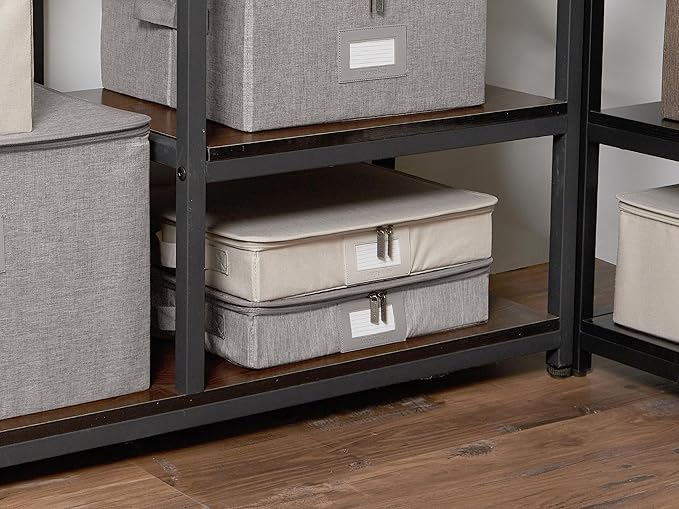 Covermates Keepsakes Zip-Top Storage Box Set, 3 Pack Heavy Duty Polyester Organizer Bins, Stackable Design, ID Window, Reinforced Handles, Closet Home Storage, Grey Heather