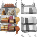 SWTYMIKI Hanging Closet Organizer Storage - 4 Tier Metal Stackable Hanging Closet Shelves with Dividers and S Hooks, Foldable Clothes Shelves for Clothes, Pants, Shoes, Coat, Hats Clutches Accessories