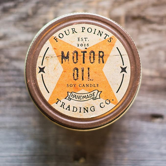 Motor Oil Scented 4 Oz Soy Aromatherapy Candle w/Jar - Four Points Trading Co.