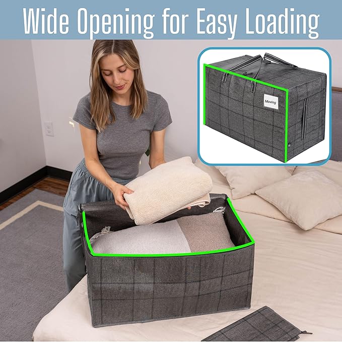 VENO 8 Pack Extra Large Heavy Duty Moving Bags with Wide Opening & Reinforced Handles, Reusable Storage Tote Bags with Strong Zippers for Clothes, College Dorm Essentials & Moving Supplies