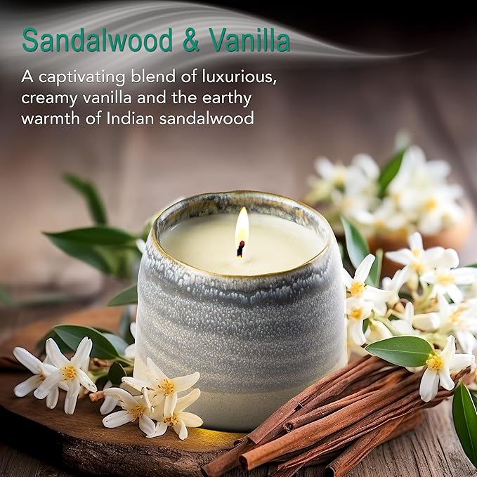 Hyggelight - The Growing Candle, Sandalwood & Vanilla Scented, 10oz Ceramic Pot, Aromatherapy Candles for Home, 100% Soy, Greta
