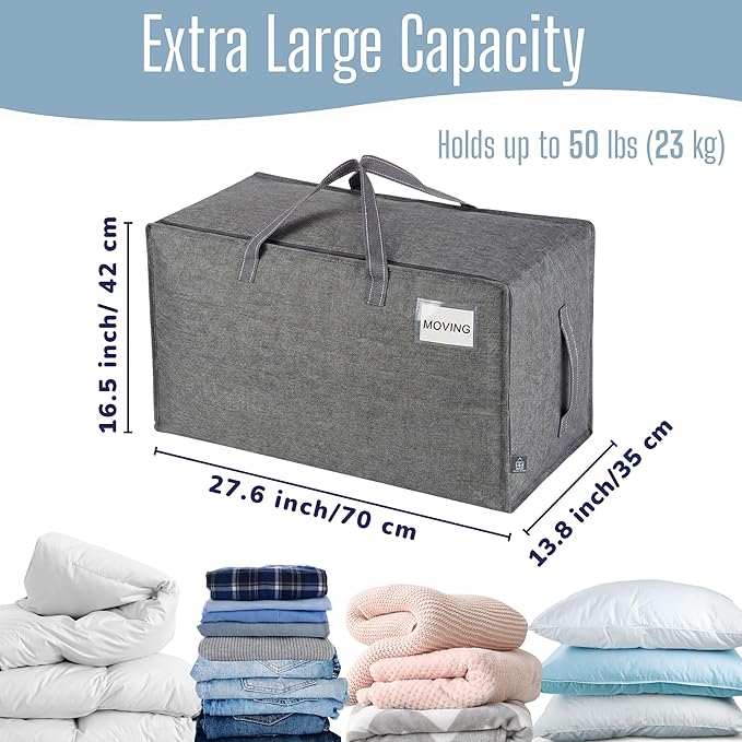 VENO 6 Pack Extra Large Heavy Duty Moving Bags with Wide Opening & Reinforced Handles, Reusable Storage Tote Bags with Strong Zippers for Clothes, College Dorm Essentials & Moving Supplies