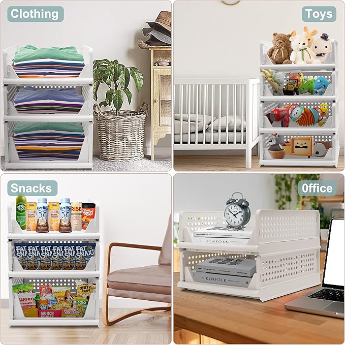Goderewild 5 Pack Stackable Foldable Storage Baskets - Folding Storage Bins, Multifunctional Closet Organizers for Wardrobe, Cupboard - Space-Saving Clothes Storage Hat Organizer (White, 5L)