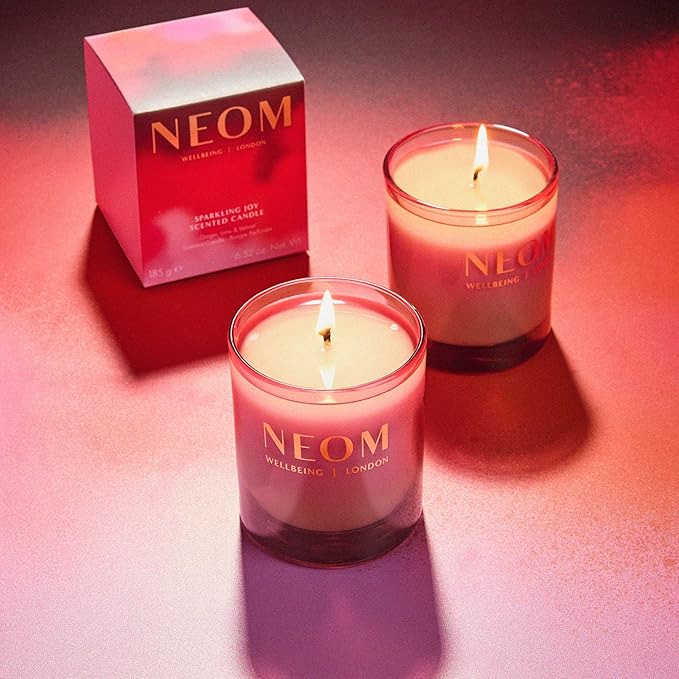 NEOM Sparkling Joy Scented Candle, 1 Wick, 185g I Ginger, Lime and Vetiver I 100% Naturally Derived Wax I 100% Natural Fragrances I Invigorating