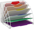 SUPEASY Fan Shaped Desk File Organizer, 6 Compartments for Filing Paper Bills, Letters, Desk Accessories for Workspace, School, Office, Waiting Room, Classroom Storage, White