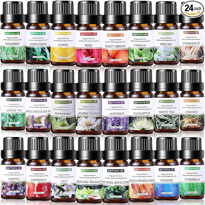 24 Pcs Essential Oil Set for Diffuser 10ml Each Fragrance Oil for Candle Making, Soap Making, Aromatherapy, Humidifiers (Fresh)