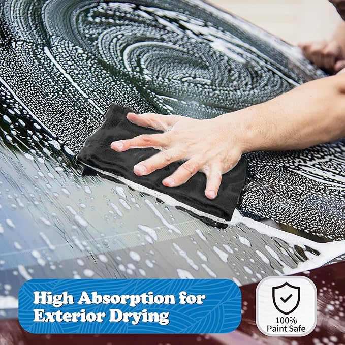 FIXSMITH Microfiber Cleaning Cloth, Shop Towels Bulk, 24 Pack Black Microfiber Towels for Cars, All-Purpose Absorbent Cleaning Rags, Dust Cloth for Automotive, Mechanic, Garage, Bar, 12 x 11 inch