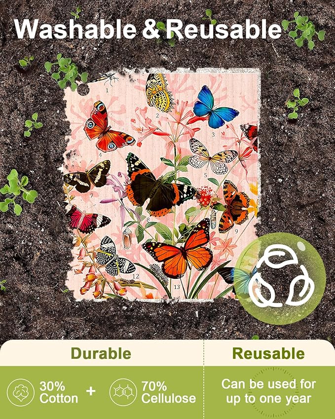 Miss Adola 8 Pack Reusable Kitchen Swedish Dishcloths for Washing Dishes Cloths Absorbent Fast Drying Cleaning Sponge Cute Decorate Washable Swedish Towels, Butterfly