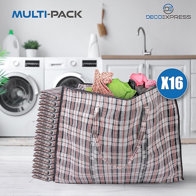 16 Pack Heavy Duty Moving Bags with Strong Zipper & Carrying Handles, 107L/ 28 gal Large Durable Clothes Storage Totes, 88 lbs Packing Moving Boxes, Closet Organizers and Storage (29.9x23.2x29.4 IN)