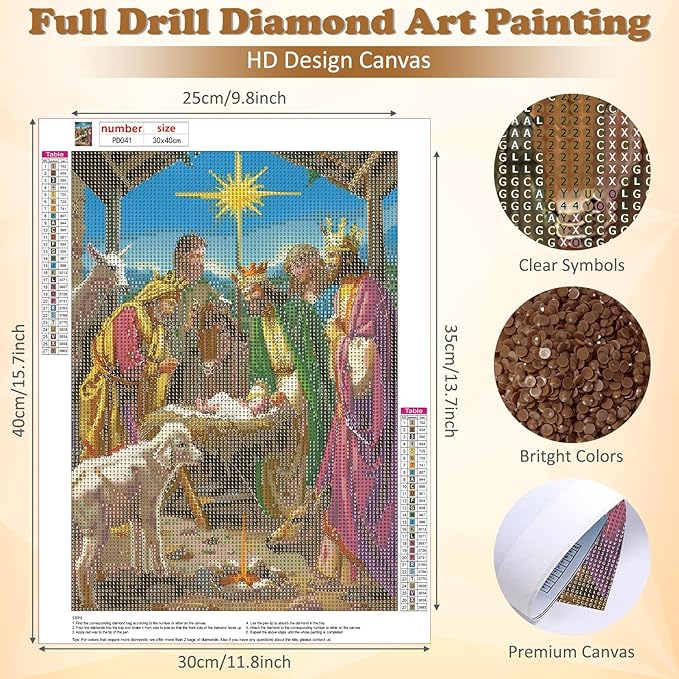 DOMROM Christmas Diamond Painting Kits, 5D Jesus Born Diamond Art Kits,Gem Art Painting with Diamonds Dots, Arts and Crafts for Beginners Adult Wall Decor 12 x 16inch