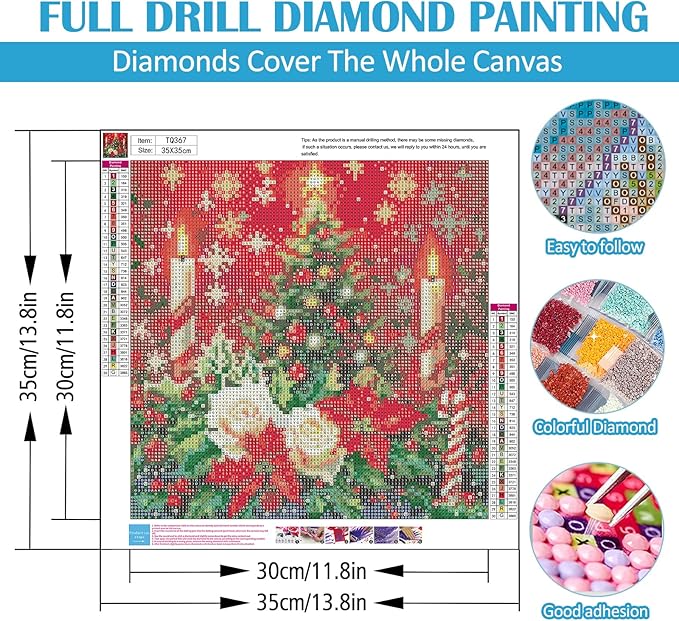 Christmas Tree Candle Flower Diamond Painting Kits for Adults,5D Diamond Art Kits for Adults Beginners,DIY Full Round Drill Diamond Dot Painting Gem Art Kits for Adult,Home Wall Decor 13.8x13.8 Inch