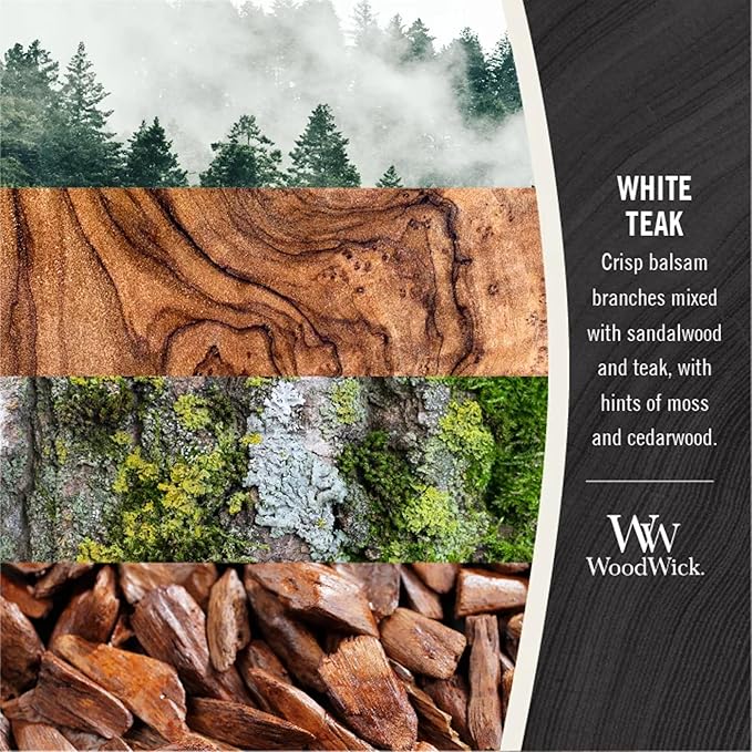WoodWick Large Hourglass Candle in White Teak Premium Soy Blend Wax with Crackling Pluswick Innovation Wood Wick