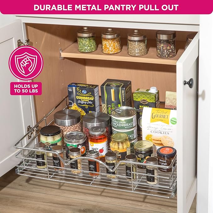 HOLDN’ STORAGE Pull Out Cabinet Organizer, Slide Out Drawer for Kitchen Cabinets & Pantry, Roll Out Shelf for Pots, Pans & Under Sink Storage, Heavy-Duty Full-Extension, 24" W x 21" D x 5" H