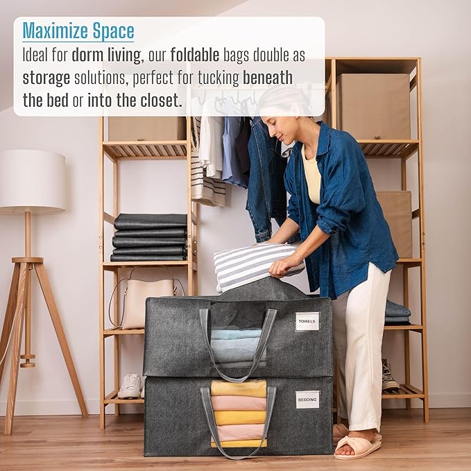 VENO 2 Pack Heavy Duty Moving Bags, Christmas Storage Bins with Lids, Transparent Window Design, Alternative to Moving Boxes, Storage Bags for Clothes, Blankets, Comforters, Pillows (Gray, 2 Pack)
