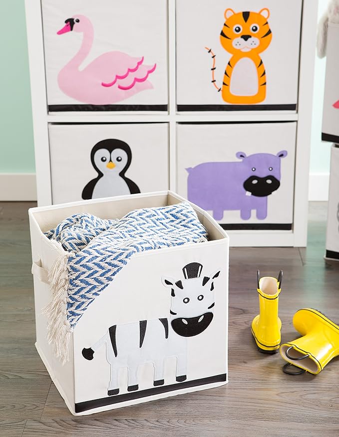 E-Living Store Collapsible Storage Bin Cube for Bedroom, Nursery, Playroom and More 13x13x13" - Zebra