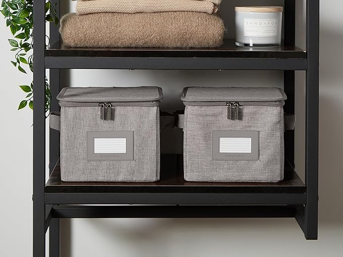 Covermates Keepsakes Zip-Top Storage Box Set, 3 Pack Heavy Duty Polyester Organizer Bins, Stackable Design, ID Window, Reinforced Handles, Closet Home Storage, Grey Heather