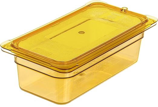 Carlisle FoodService Products Storplus High Heat Food Pan, Chafing Pan with Spoonable Corners for Catering, Buffets, Restaurants, High Heat Plastic, 1/3 Size 4 Inches Deep, Amber