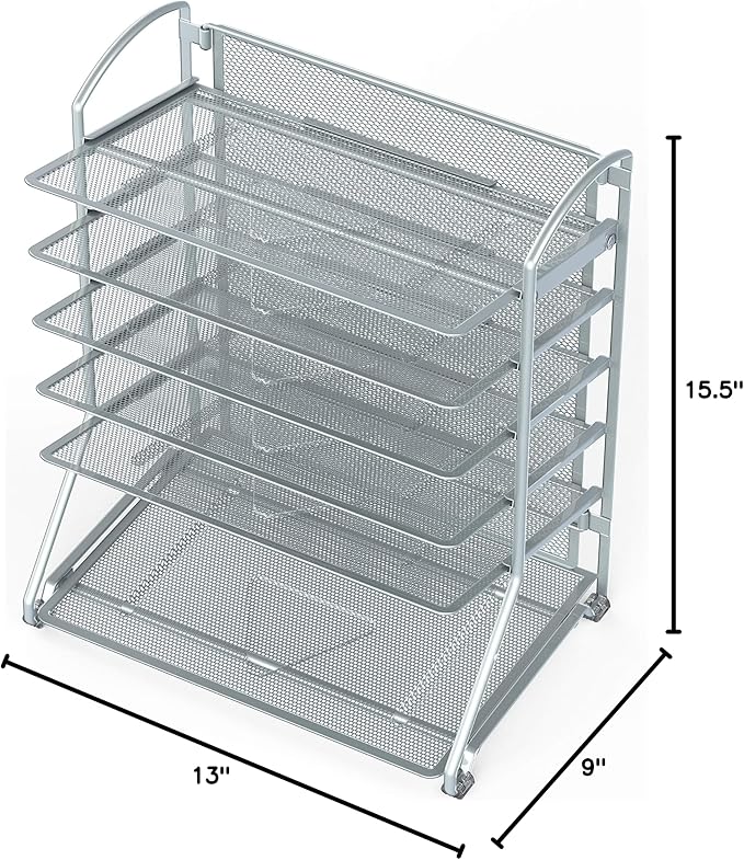 Simple Houseware 6-Tier Sliding File Organizer, Desk Letter Tray for Document and Mail Sorting, Silver