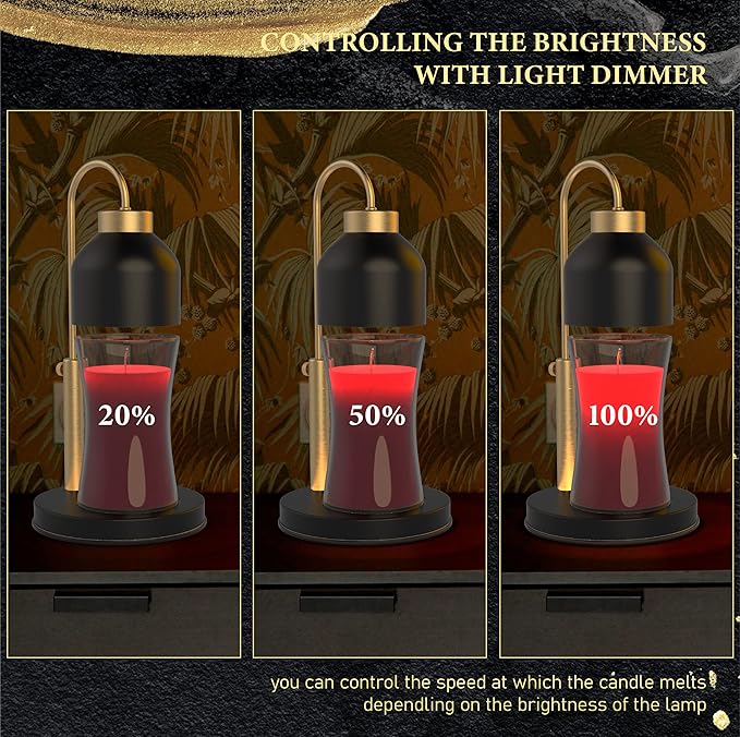 AIKUT Candle Warmer Lamp, 2 Bulbs, Timer & Dimmer, Height Adjustable, Compatible with Large Yankee Candle Jars, 3 Wick Candles, 110-120v, Black