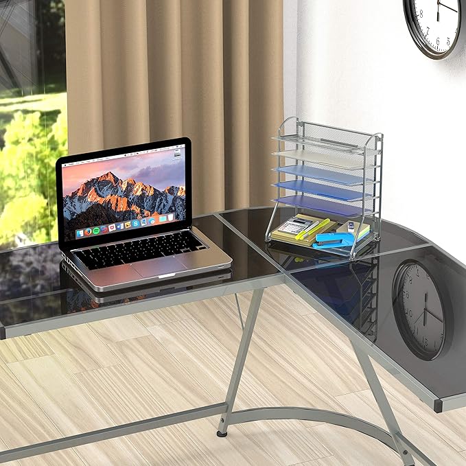 Simple Houseware 6-Tier Sliding File Organizer, Desk Letter Tray for Document and Mail Sorting, Silver