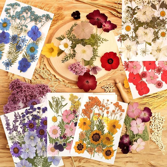 CONVELIFE Dried Flowers for Resin, 103pcs Natural Flowers and Leaves Compressed, Vacuum Packed DIY Pressed Flowers for Epoxy, Jewelry, Candles, Soap, Nail Production