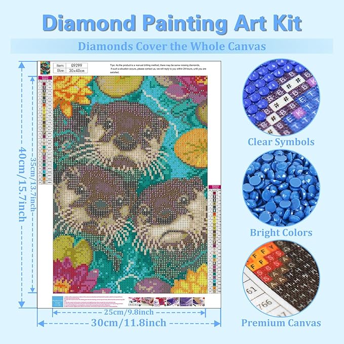 Reivworl Otter Diamond Art Kits for Adults, Otter Diamond Painting Kits, 5D Gem Art Kit for Gifts and Home Interior Decor 12x16 Inch
