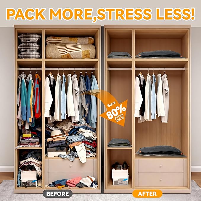 Travel Vacuum Bags for Clothing with Rechargeable Cordless Pump,Vacuum Storage Bags,15 Pack Vacuum Bags,Compression Packing for Clothes,Pillows,Comforters & Travel