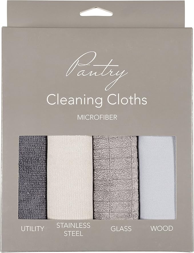 KAF Home Pantry Multipurpose Microfiber Textured Cleaning Cloth 4-Pack, 15 x 18-Inch, (1 Utility, 1 Stainless Steel, 1 Glass, 1 Wood)