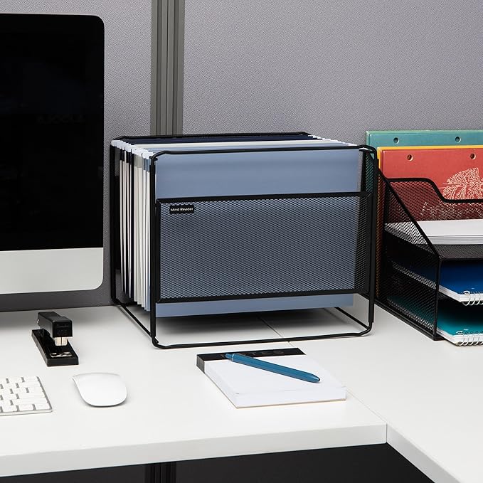 Mind Reader Hanging File Folder Organizer, Desktop Organizer, Storage, Office, Metal Mesh, 13" L x 9.75" W x 10.25" H, Black