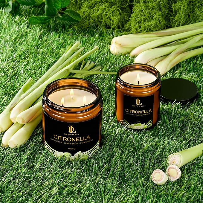 Citronella Candles Indoor Outdoor, Large 3 Wick 12oz Scented Candles up to 60 Hours Burning, Natural Citronella Soy Wax Candle for Summer Outside Camping Patio Picnic Garden
