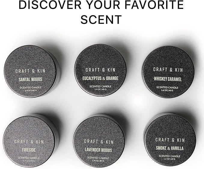 Craft & Kin Scented Votive Candle Gift Set of 6 | Small Luxury Scented Candles Holiday Gift Set for Home | Candle Box with Assorted Scents | 15–20 Hour Burn Each