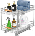 Mount Walker Pull Out Cabinet Organizer(14" W x 21" D), 2 Tier Slide Out Shelves with Wood Handle, Sliding Drawer Pull Storage Shelf for 15-1/4” Cabinet Opening, Chrome