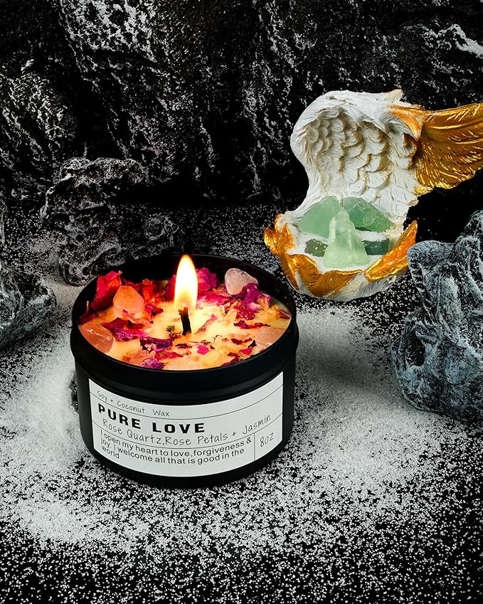 Crystal Candle, Healing Energy Protection Gift, Mindful Intentions, Best Friend, Mother's Birthday Gift.(Pure Love)