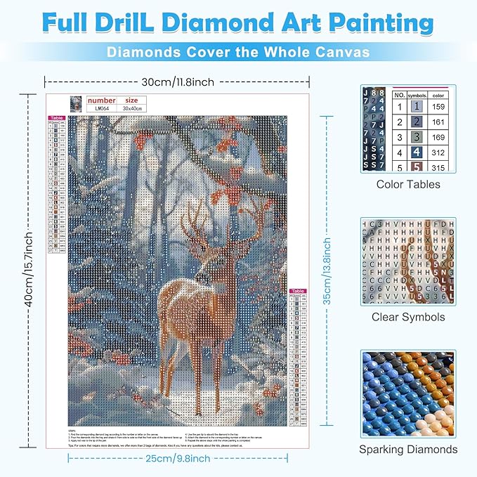 MOGTAA Christmas Deer Diamond Art Kits for Adults, 5D Full Drill Winter Diamond Painting Kits for Adults Beginner, DIY Round Diamond Dots for Adults, Gem Art for Home Wall Decor 12 X 16 Inch