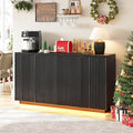 63'' Buffet Cabinet with Storage, Coffee Bar with 4 Doors & 2 Adjustable Shelves, Modern Sideboard Table with 3 Color LED Light for Kitchen (Black)