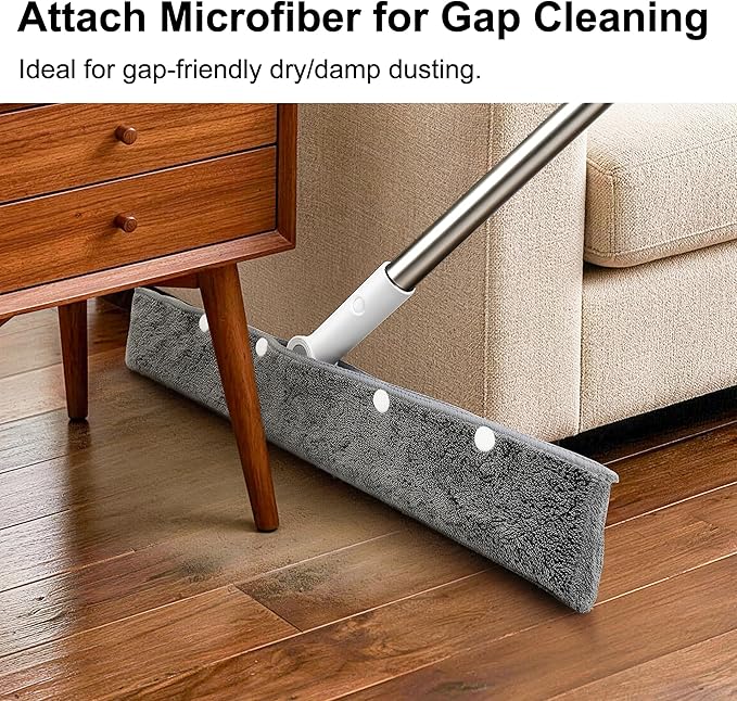 3-in-1 Floor Squeegee with 51″-58″ Telescoping Handle & 180° Rotating Head for Tile, Hardwood & Under-Furniture Cleaning, Air Broom for Water & Pet Hair Removal