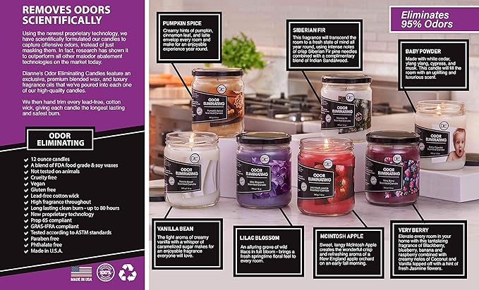 Mcintosh Apple Odor Eliminating Highly Fragranced Candle - Eliminates 95% of Pet, Smoke, Food, and Other Smells Quickly - Up to 80 Hour Burn time - 12 Ounce Premium Soy Blend