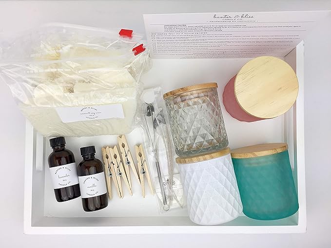 Luxe & Lavish DIY Coconut Wax Blend Candlemaking Kit by Banter & Bliss Candle Co. - Makes Four 5.65 oz. Candles - Make More Kit (32 pieces)