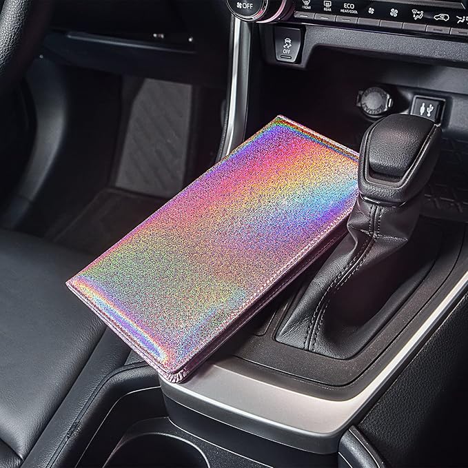 HERRIAT Car Registration and Insurance Card Holder,Glitter Leather Vehicle Glove Box Automobile Documents Paperwork Wallet Case Organizer for ID, Key Contact Information Cards,Men&Women