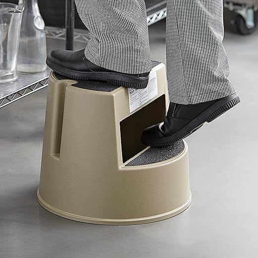 Rubbermaid Commercial Products Mobile Heavy Duty Plastic Step Stool 16-Inch Beige 350-Pound Capacity Nonslip Sturdy to Support Adults and Kids with Wheels for Easy Glide Indoor/Outdoor