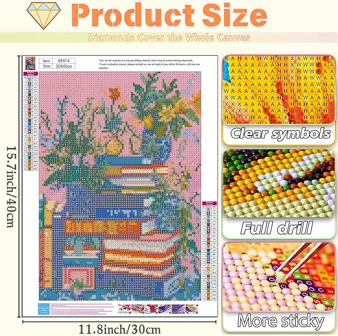 cviokrdu Books Diamond Art Kits for Adults, Book Diamond Painting Kits for Adults, Round 5D Gem Painting Kit Arts for DIY Crafts Gift Home Wall Decor 12x16inch
