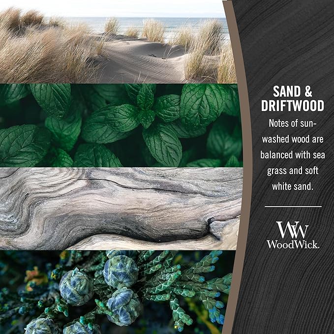 WoodWick Sand & Driftwood Gifts for Women and Men, 21.5 oz Large Hourglass Candle with Crackling Wick