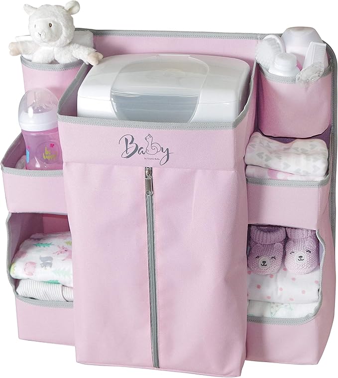 Premium Nursery Organizer for Baby Essentials | Hang on Crib, Changing Table, Playard or Furniture (Pink)