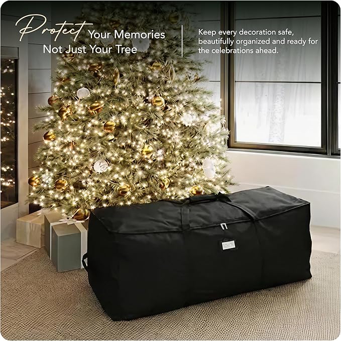 Covermates Keepsakes Christmas Tree Cinch Bag – Durable Polyester Tree Storage with Reinforced Handles & Built-In Cinch Straps – Trees, Lights & Holiday Décor, Black