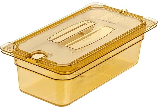 Carlisle FoodService Products Storplus High Heat Food Pan, Chafing Pan with Spoonable Corners for Catering, Buffets, Restaurants, High Heat Plastic, 1/3 Size 4 Inches Deep, Amber