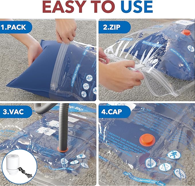 24 Pack Vacuum Storage Bags With Electric Pump, Space Saver Sealer Bags,Vacuum seal bags for clothing, Pillows, Comforters, Blankets, Bedding,Travel,
