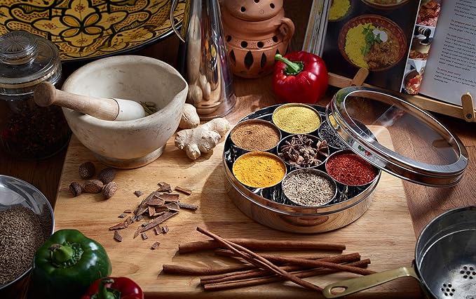 Indian-Tiffin Spice Container - Masala Dabba - 7 Compartments, Airtight