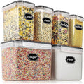 Wildone Airtight Food Storage Containers Cereal & Dry Food Storage Container Set of 6(Black Lid), Leak-proof & BPA Free, With 1 Measuring Cup & 20 Chalkboard Labels & 1 Chalk Marker