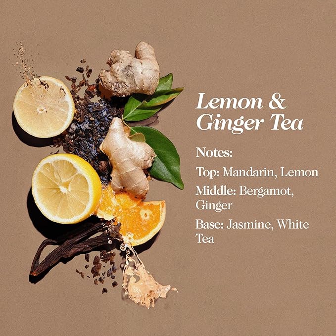 Hand Poured Non Toxic Candles - Lemon & Ginger Tea Fall Candles with Premium Natural Wax - Aromatherapy Scented Candles with Mandarin, Bergamot, Ginger & White Tea Notes - 8.5 Oz, 45 Hrs Burn Time